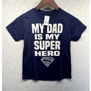 Mad Engine Kids Shirt "My Dad is My Super Hero" Superman T-Shirt Small Blue NWT